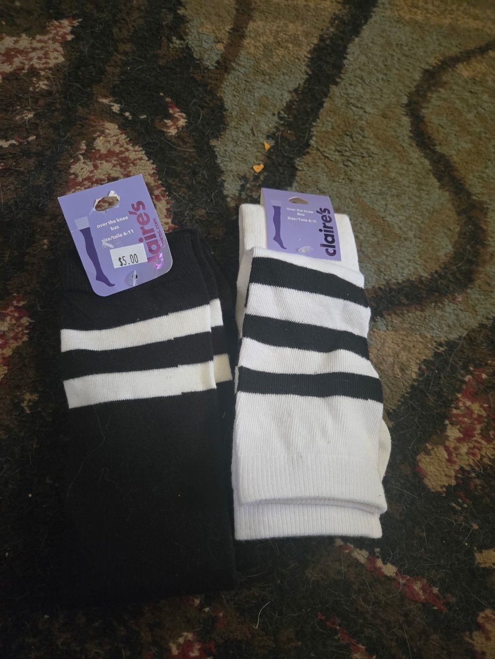 Claire's Black & White Striped Crew Socks - 2 Pack